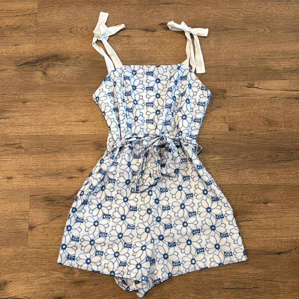 Mi Ami Blue and White Floral Romper